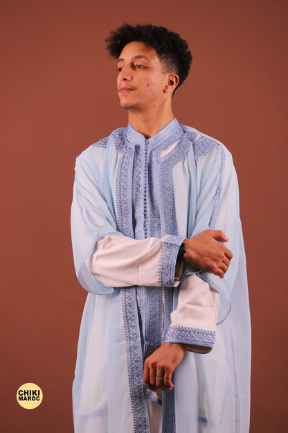 Sky Blue Elegant Moroccan Jabador, Islamic Wedding Dress for Men & Guest