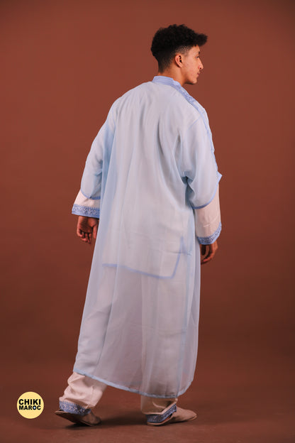 Sky Blue Elegant Moroccan Jabador, Islamic Wedding Dress for Men & Guest