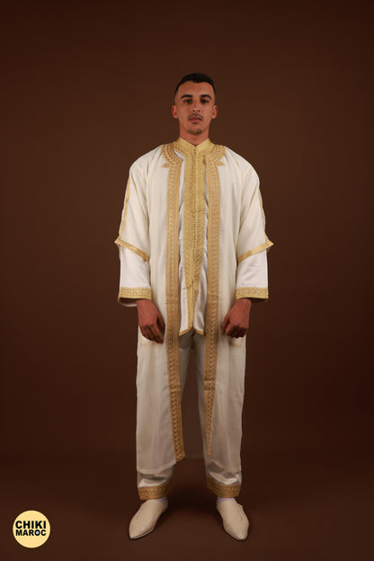 White & Gold Moroccan Jabador, Muslim Nikkah Dress for Men