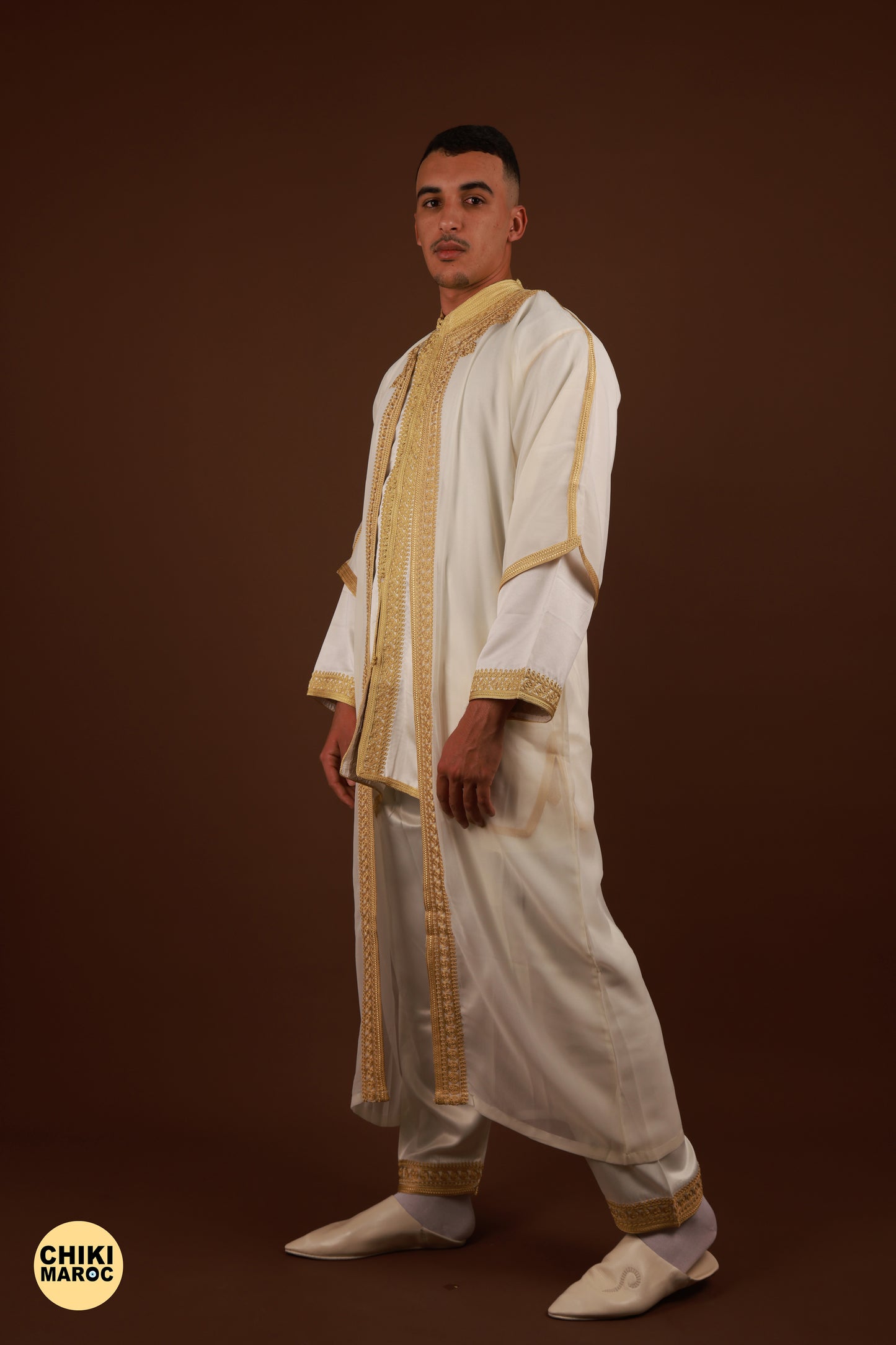 White & Gold Moroccan Jabador, Muslim Nikkah Dress for Men