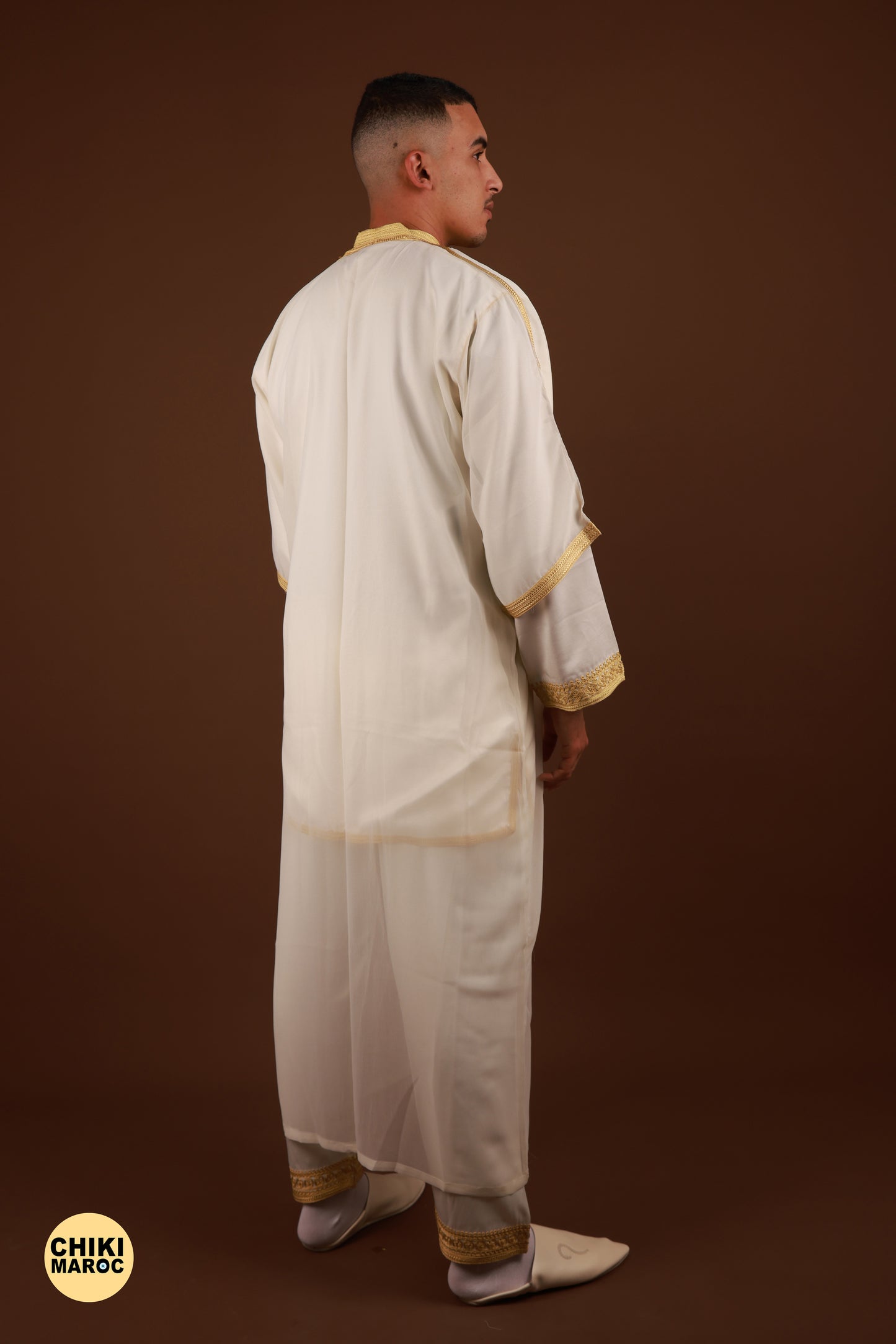 White & Gold Moroccan Jabador, Muslim Nikkah Dress for Men