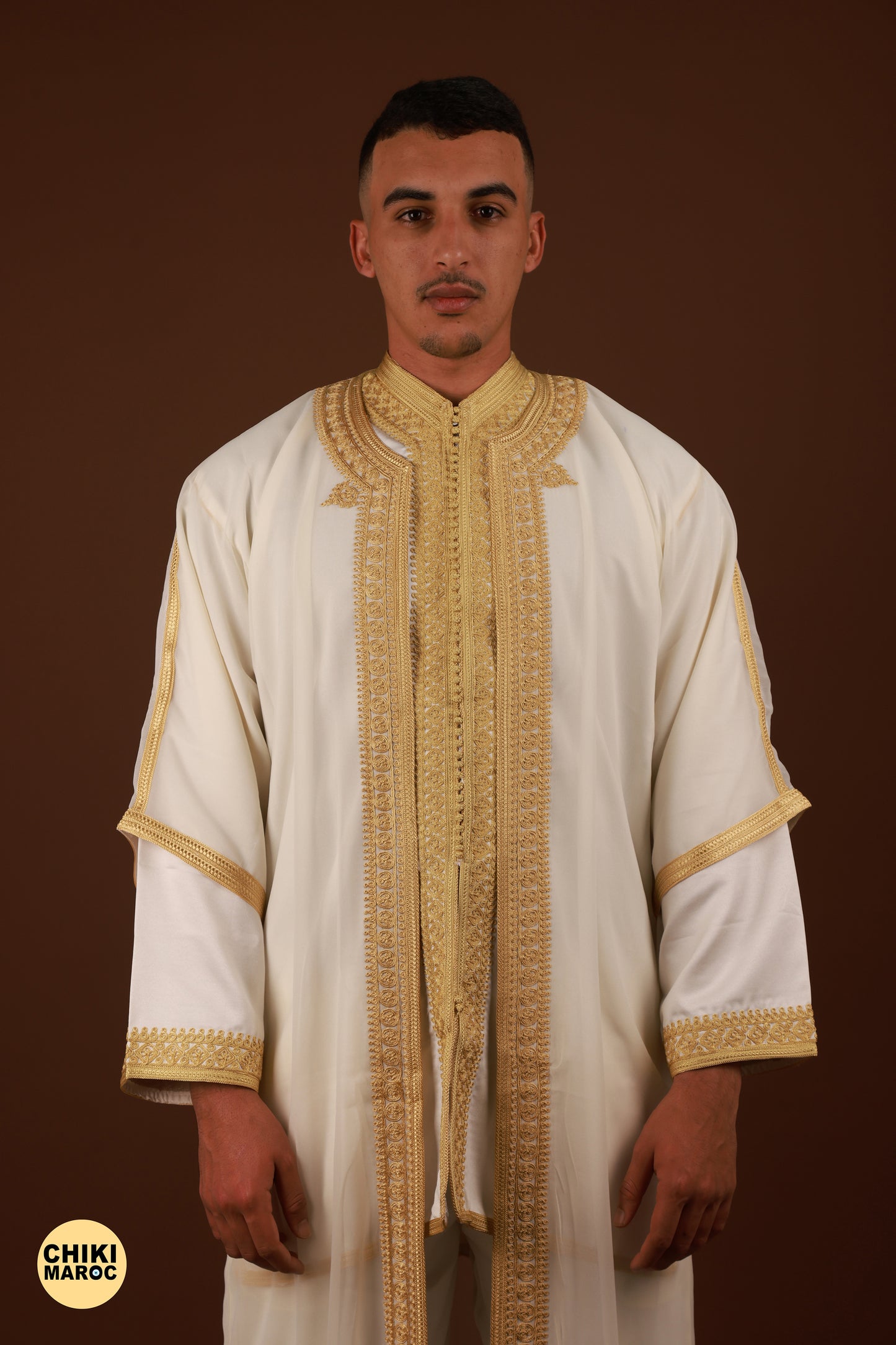 White & Gold Moroccan Jabador, Muslim Nikkah Dress for Men