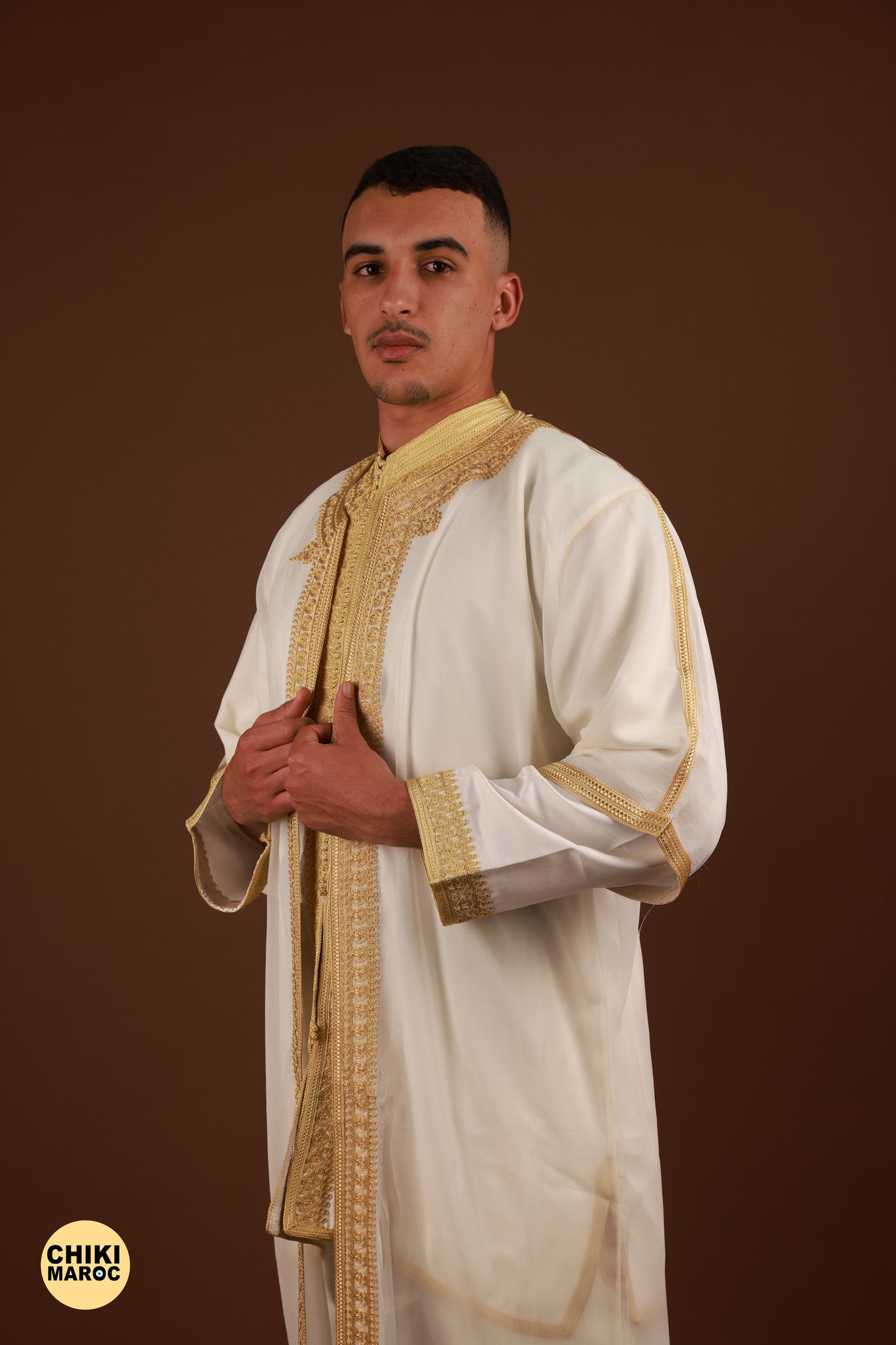 White & Gold Moroccan Jabador, Muslim Nikkah Dress for Men