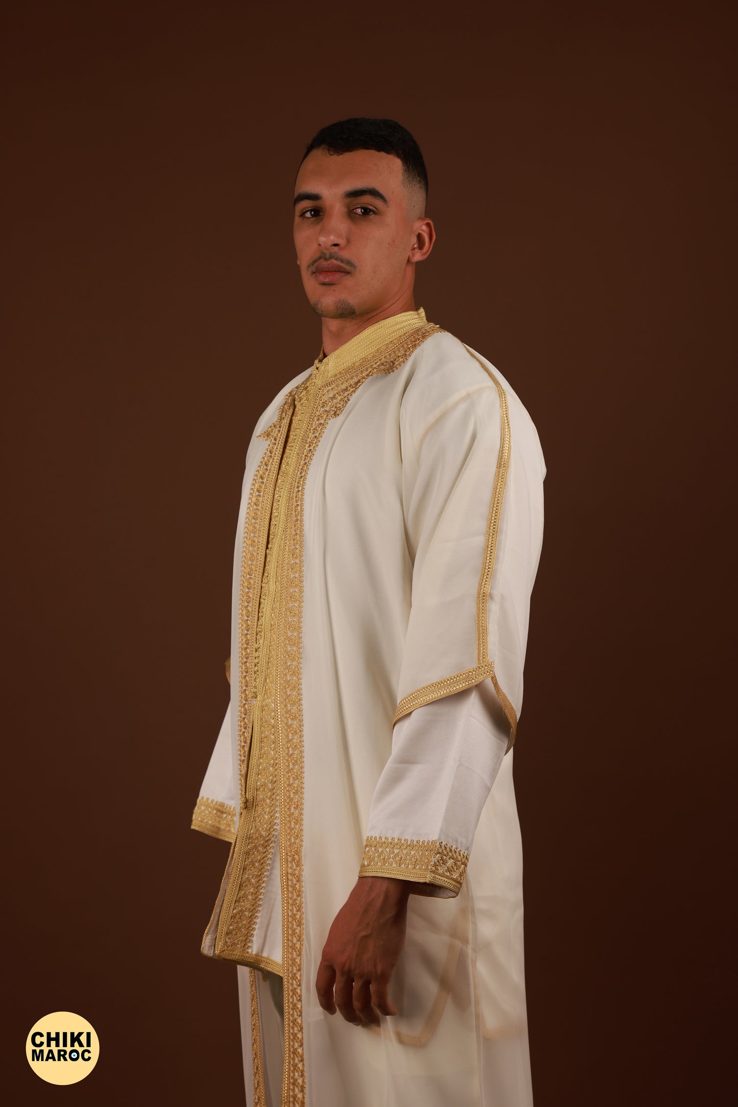 White & Gold Moroccan Jabador, Muslim Nikkah Dress for Men