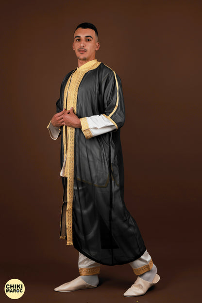 Black & Gold Moroccan Jabador, Muslim Wedding Dress for Men