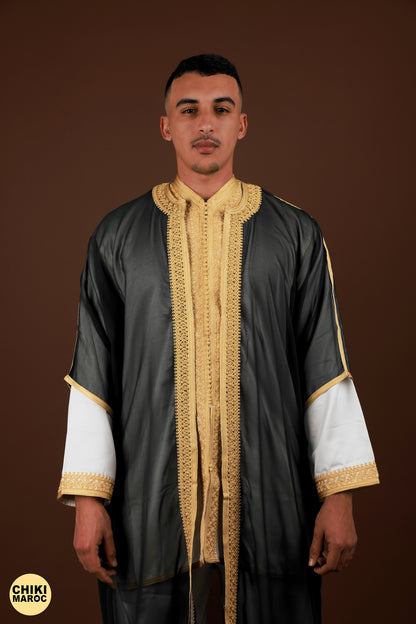 Black & Gold Moroccan Jabador, Muslim Wedding Dress for Men