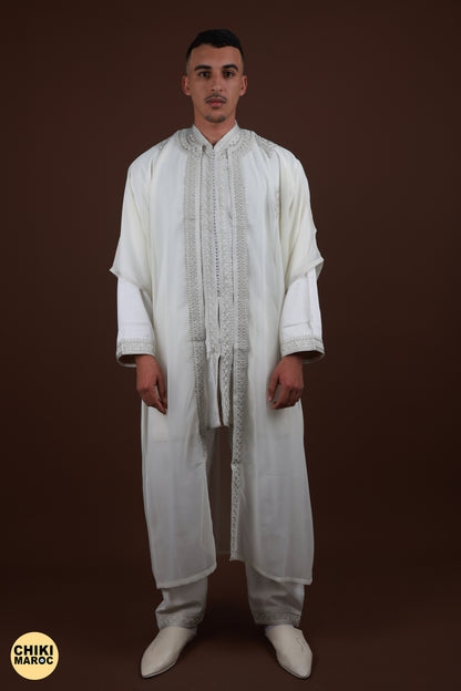 White Moroccan Jabador 3 pieces, Muslim Nikkah Dress for Men