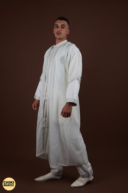 White Moroccan Jabador 3 pieces, Muslim Nikkah Dress for Men