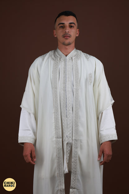 White Moroccan Jabador 3 pieces, Muslim Nikkah Dress for Men