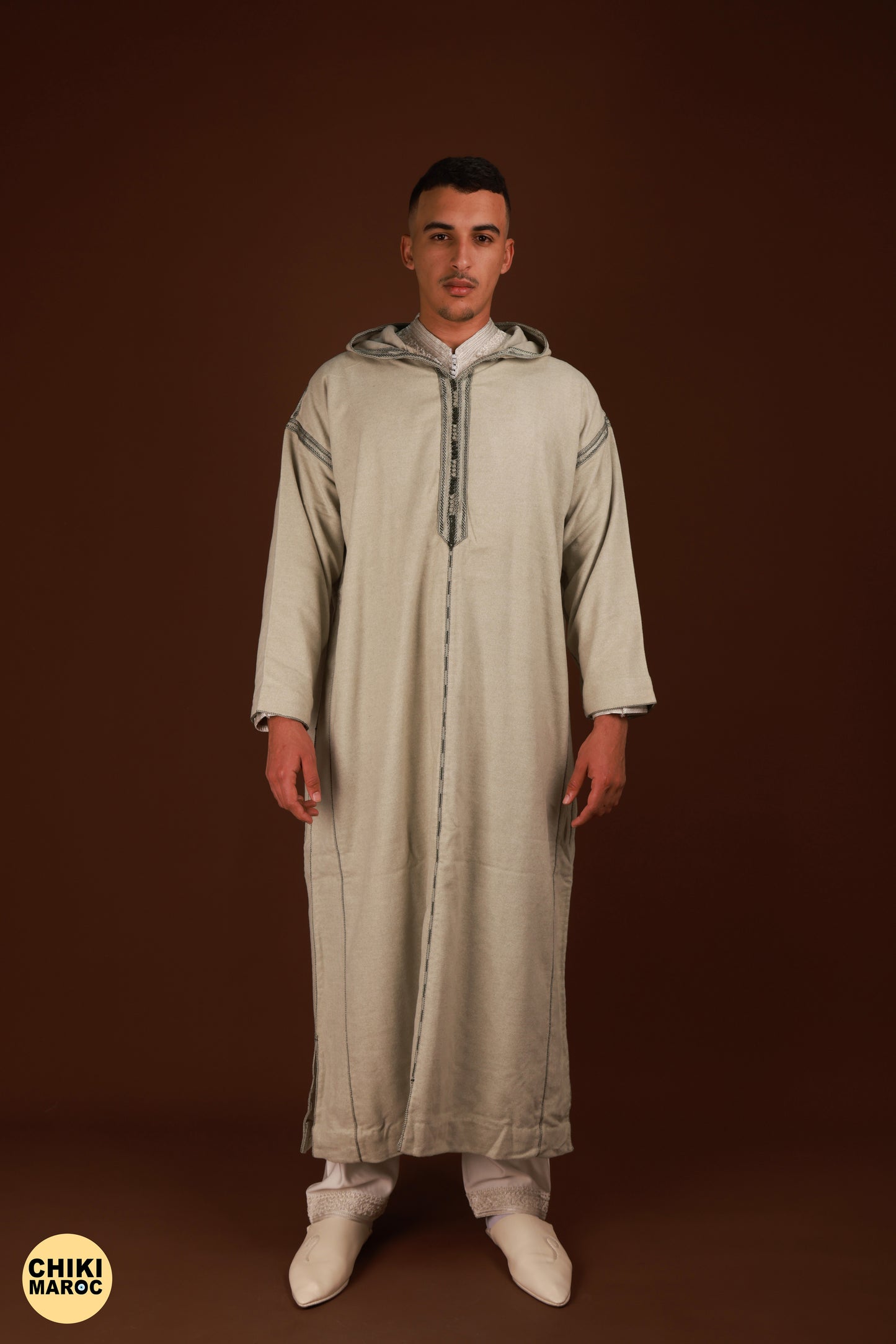 Elegant Hooded Thick White Moroccan Djellaba I Special Moroccan Thobe for men