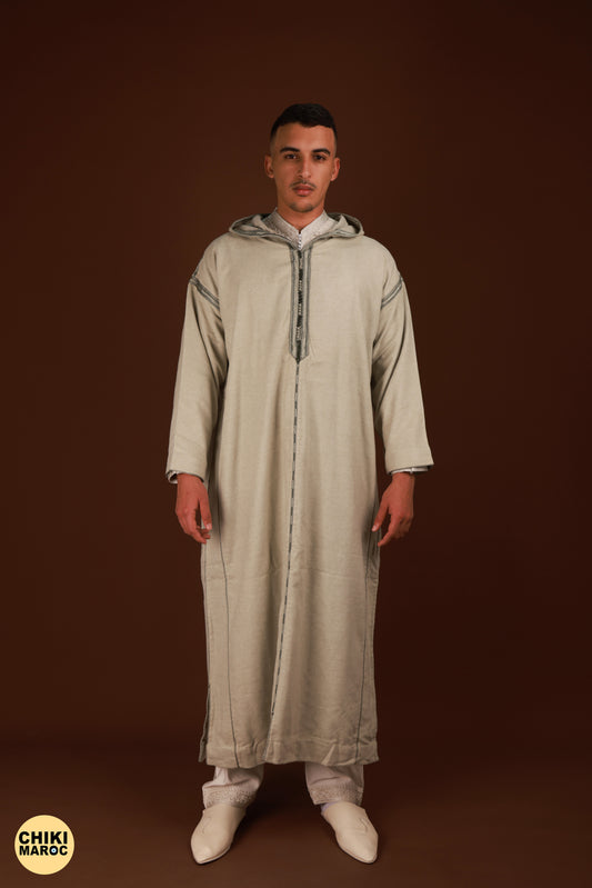 Elegant Hooded Thick White Moroccan Djellaba I Special Moroccan Thobe for men