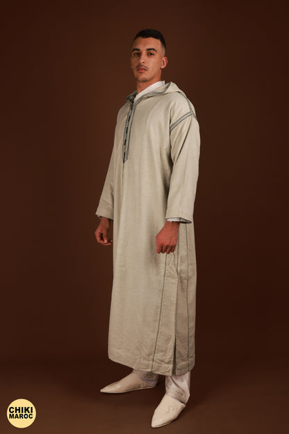 Elegant Hooded Thick White Moroccan Djellaba I Special Moroccan Thobe for men