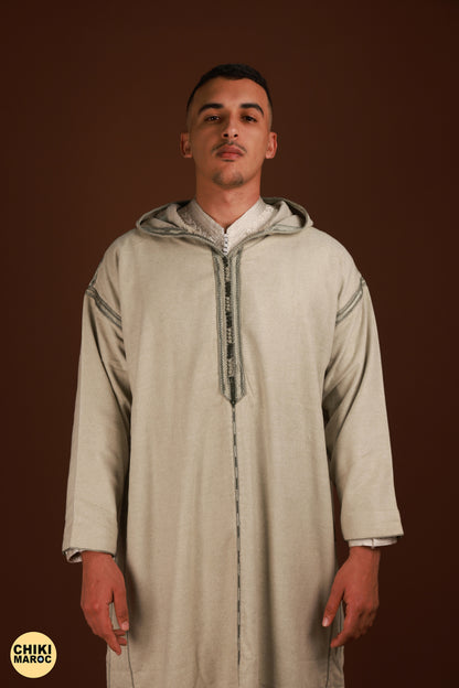 Elegant Hooded Thick White Moroccan Djellaba I Special Moroccan Thobe for men