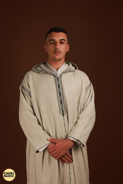 Elegant Hooded Thick White Moroccan Djellaba I Special Moroccan Thobe for men