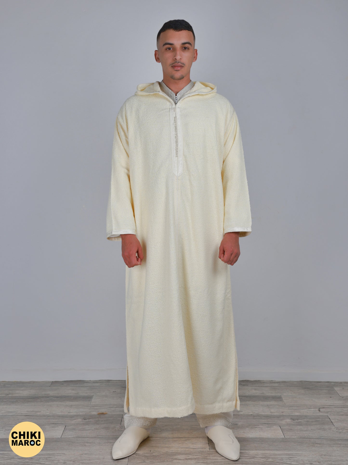 Elegant Hooded Thick White Moroccan Djellaba I Special Moroccan Thobe for men