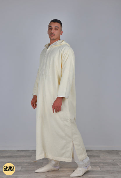 Elegant Hooded Thick White Moroccan Djellaba I Special Moroccan Thobe for men