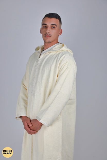 Elegant Hooded Thick White Moroccan Djellaba I Special Moroccan Thobe for men