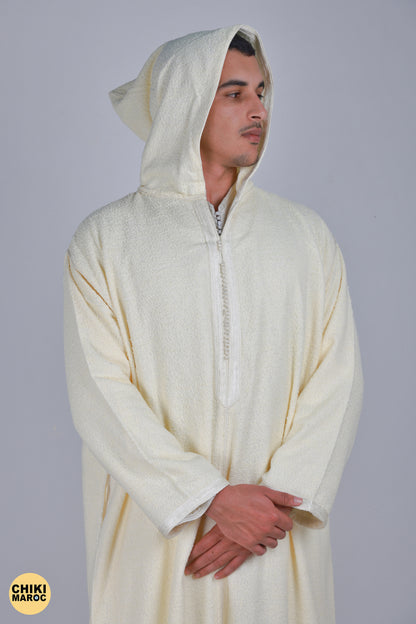 Elegant Hooded Thick White Moroccan Djellaba I Special Moroccan Thobe for men