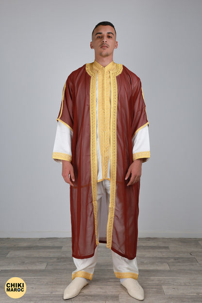 Red & Gold Moroccan Jabador, Muslim Wedding Dress for Men