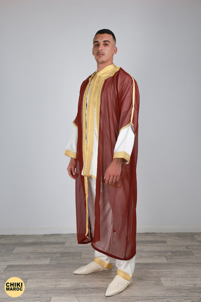 Red & Gold Moroccan Jabador, Muslim Wedding Dress for Men