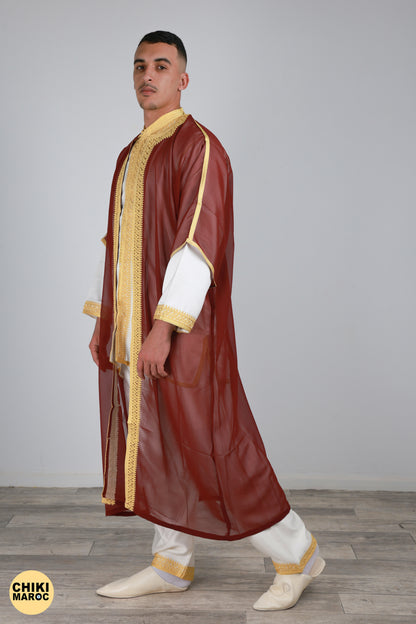 Red & Gold Moroccan Jabador, Muslim Wedding Dress for Men