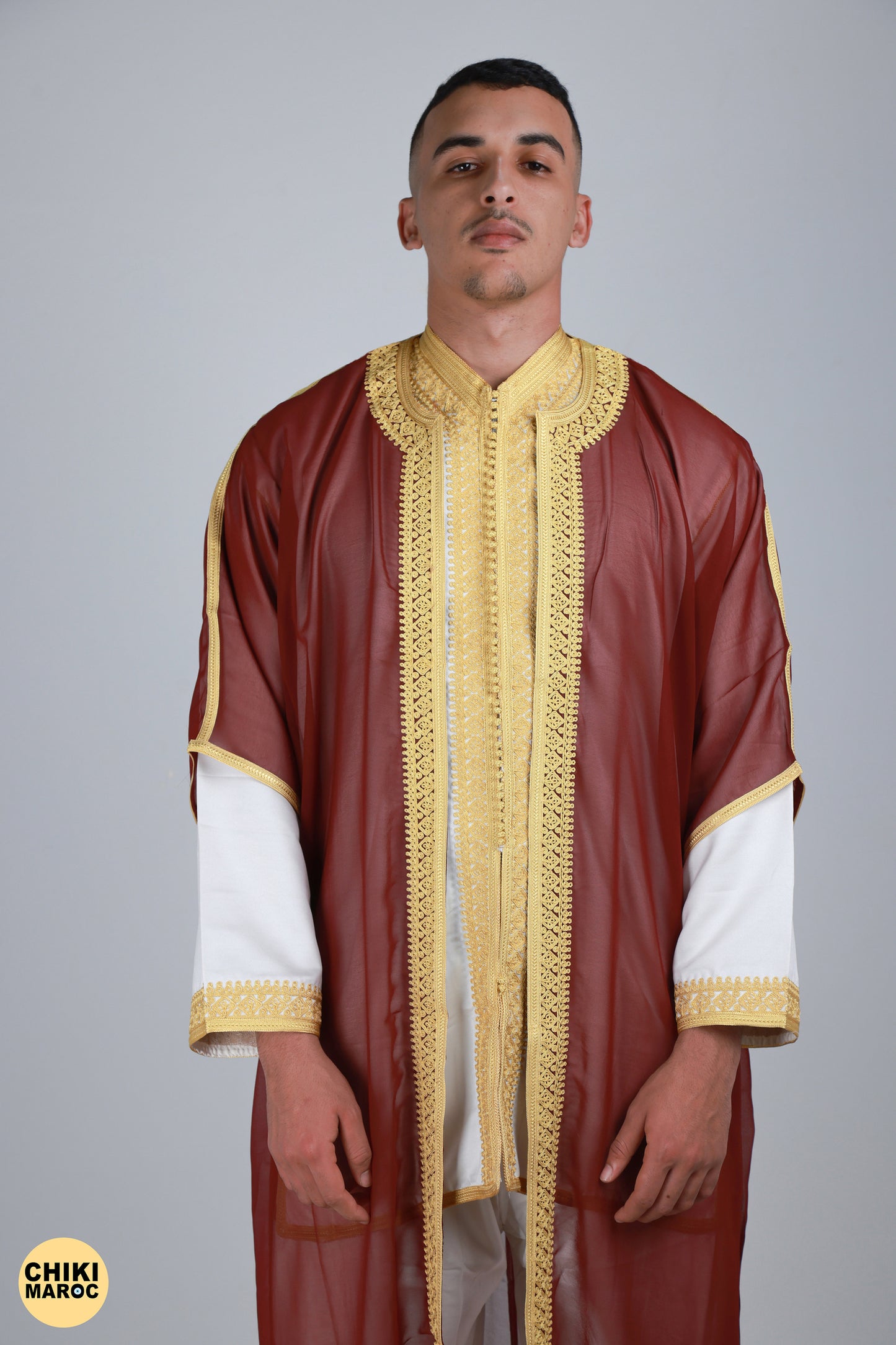 Red & Gold Moroccan Jabador, Muslim Wedding Dress for Men