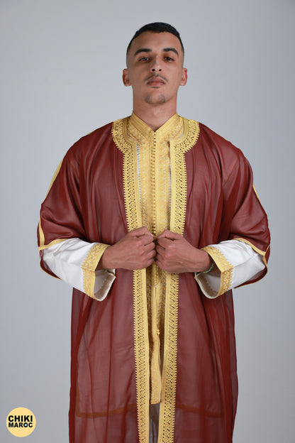 Red & Gold Moroccan Jabador, Muslim Wedding Dress for Men