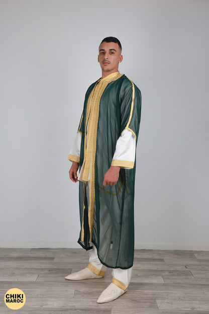 Green & Gold Moroccan Jabador, Muslim Wedding Dress for Men