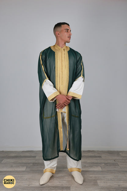 Green & Gold Moroccan Jabador, Muslim Wedding Dress for Men