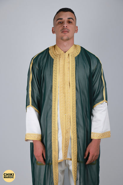 Green & Gold Moroccan Jabador, Muslim Wedding Dress for Men