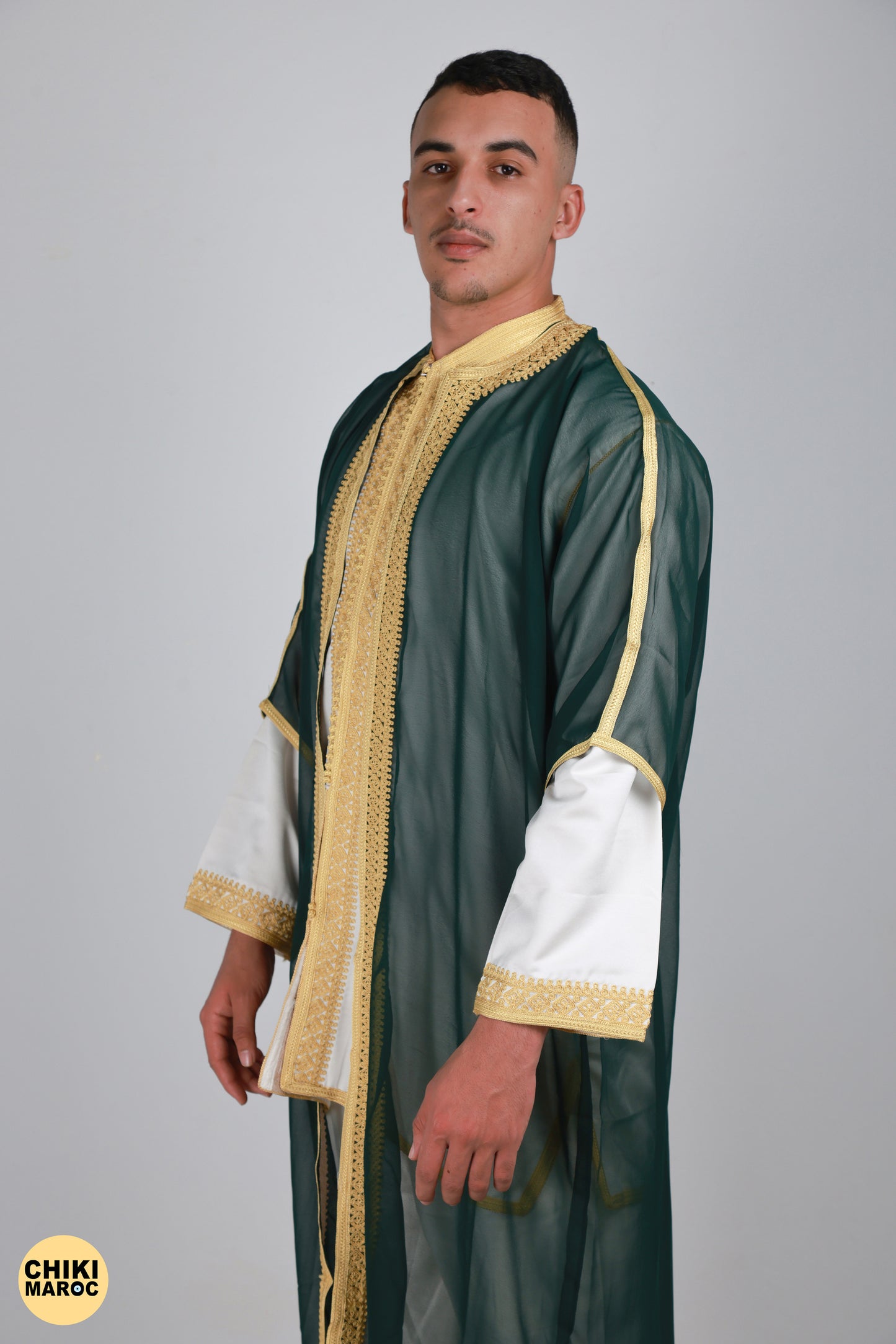 Green & Gold Moroccan Jabador, Muslim Wedding Dress for Men