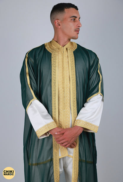 Green & Gold Moroccan Jabador, Muslim Wedding Dress for Men