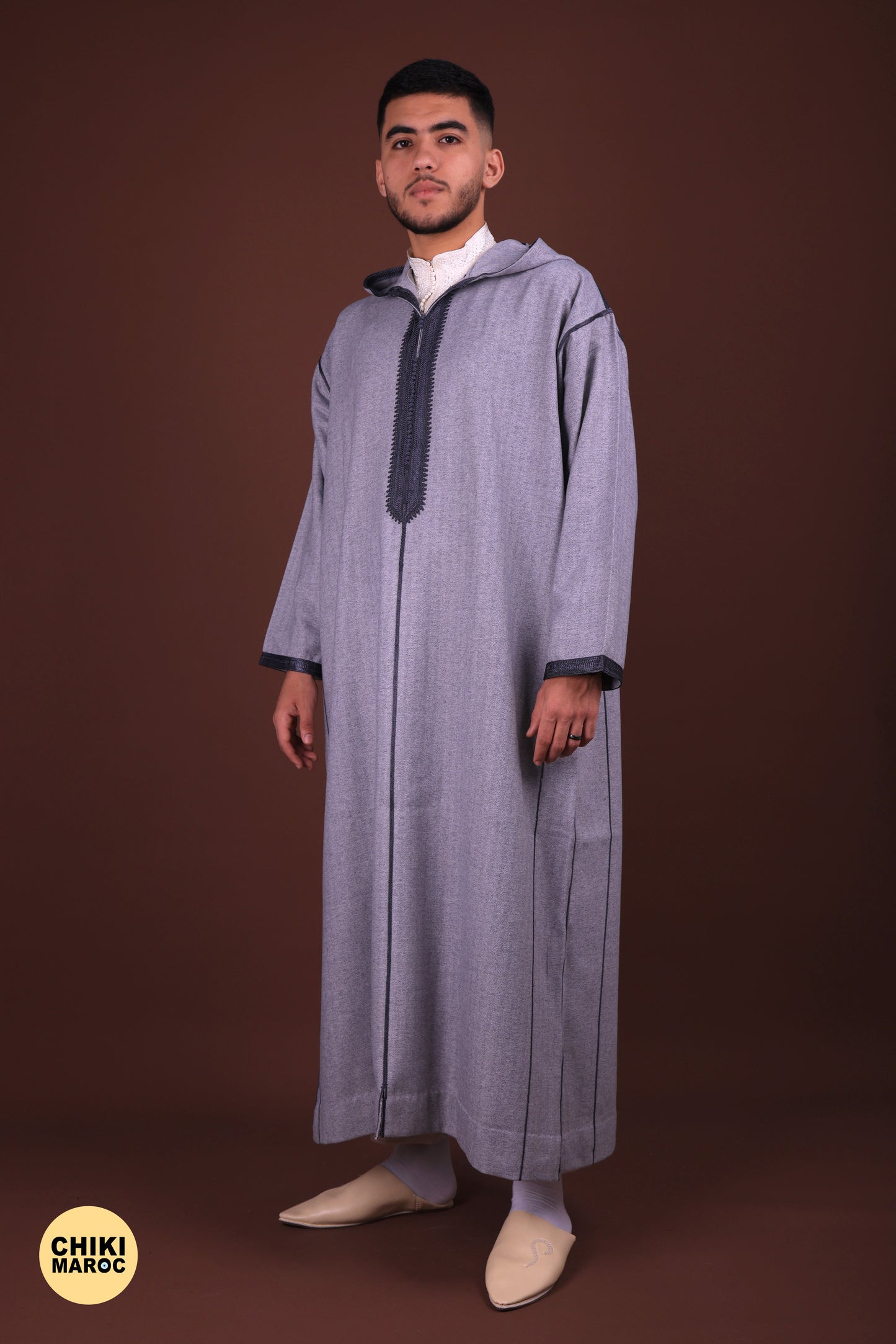 Elegant Hooded Gray Moroccan Djellaba I Special Elegant Djellaba