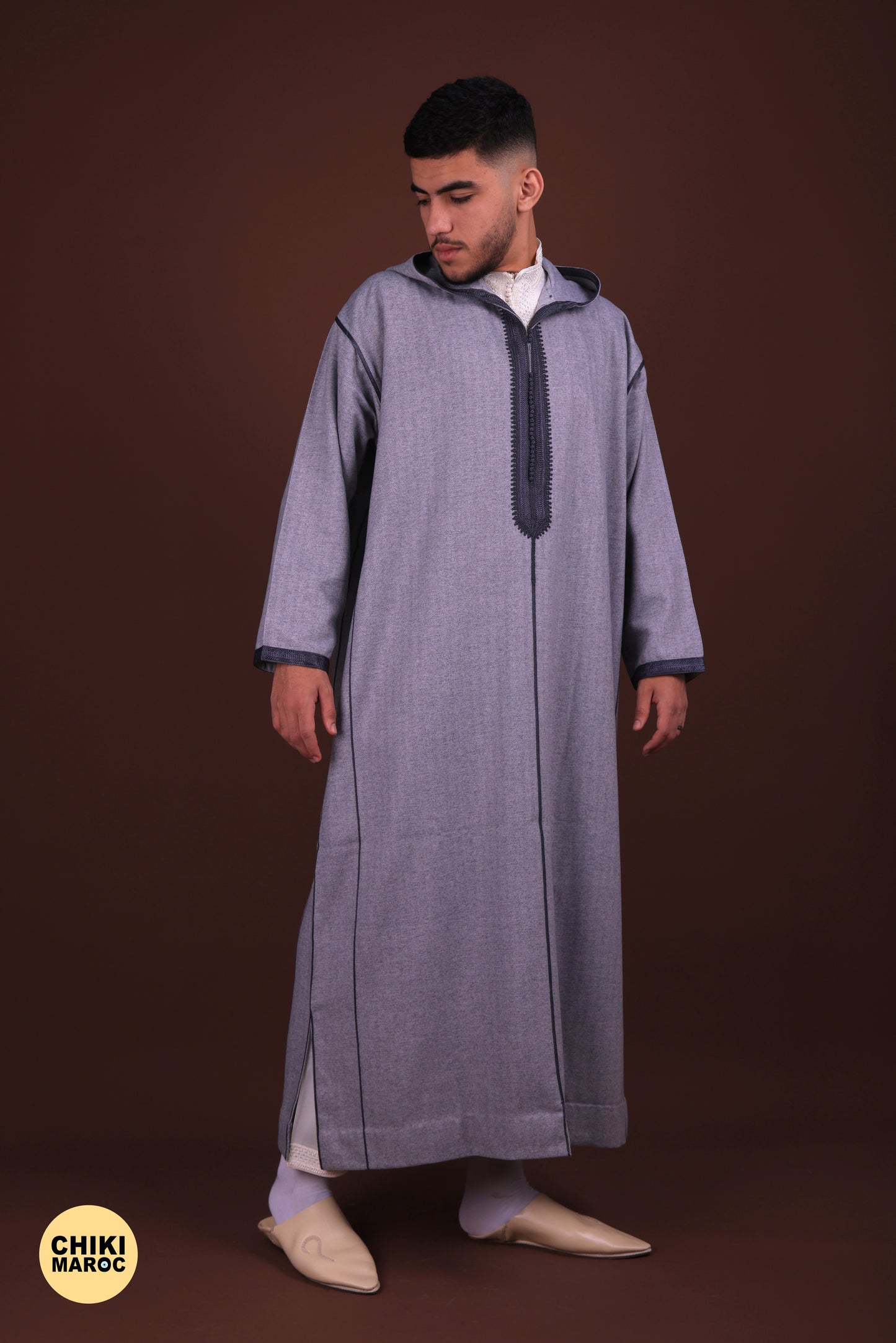 Elegant Hooded Gray Moroccan Djellaba I Special Elegant Djellaba