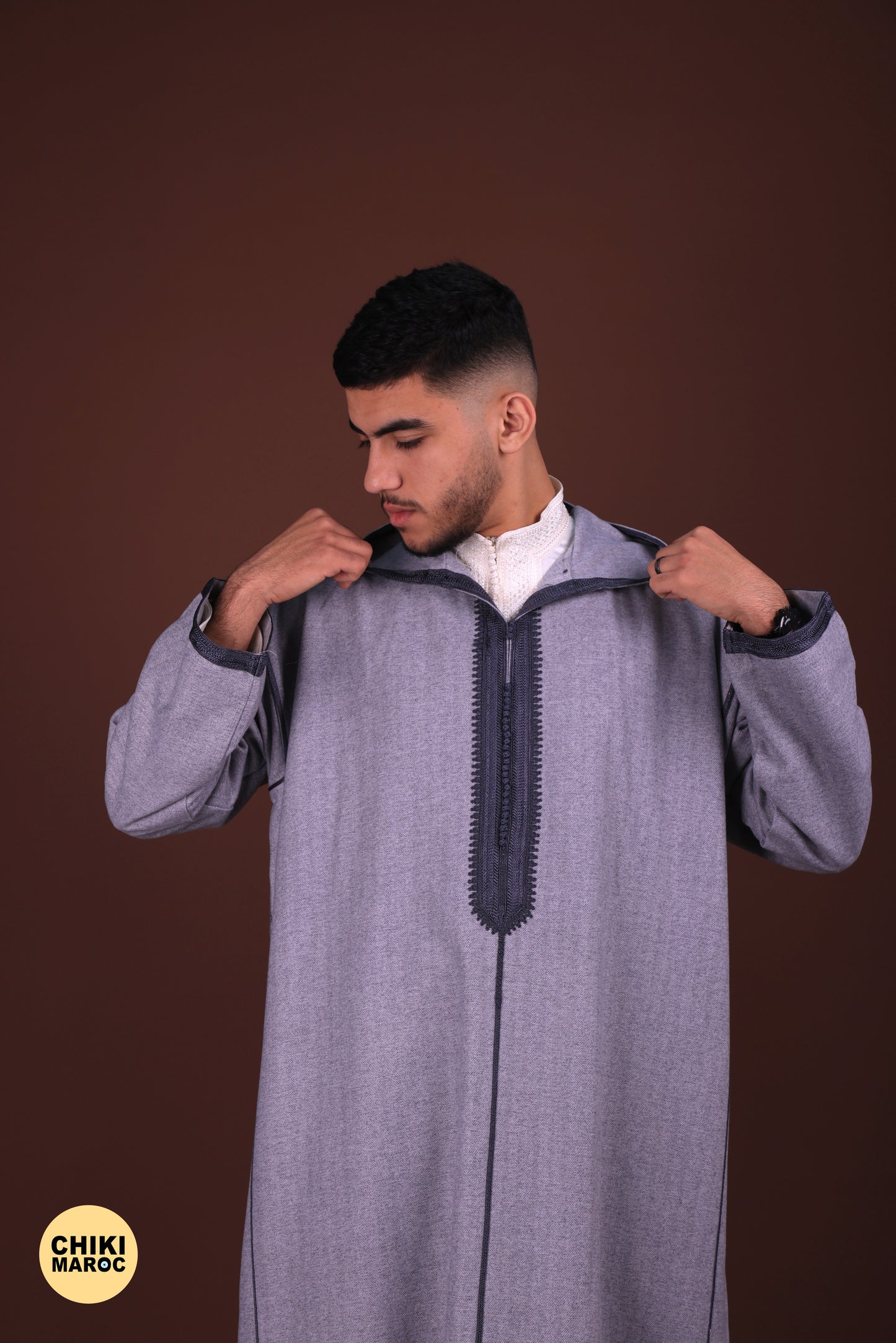 Elegant Hooded Gray Moroccan Djellaba I Special Elegant Djellaba