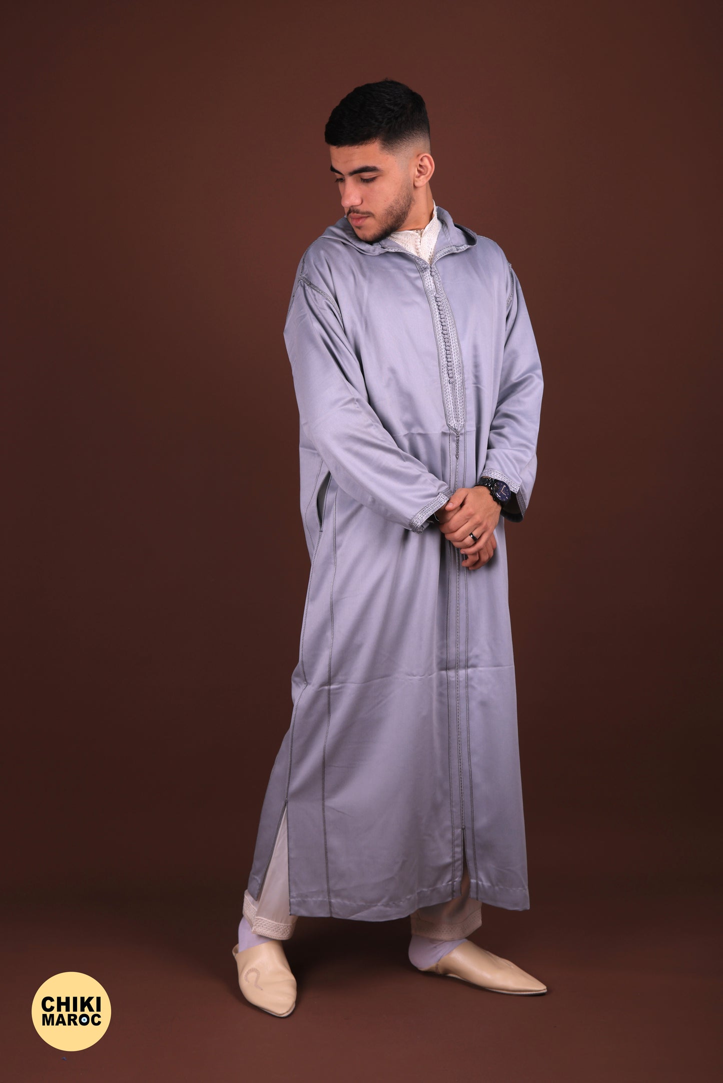 Gray Mlifa Elegant Hooded Moroccan Djellaba men I Special Elegant Djellaba