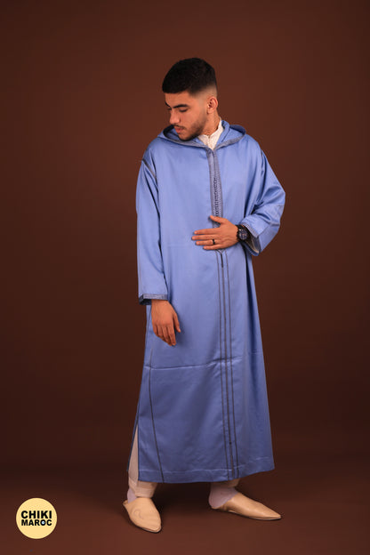 Blue Mlifa Elegant Hooded Moroccan Djellaba men I Special Elegant Djellaba