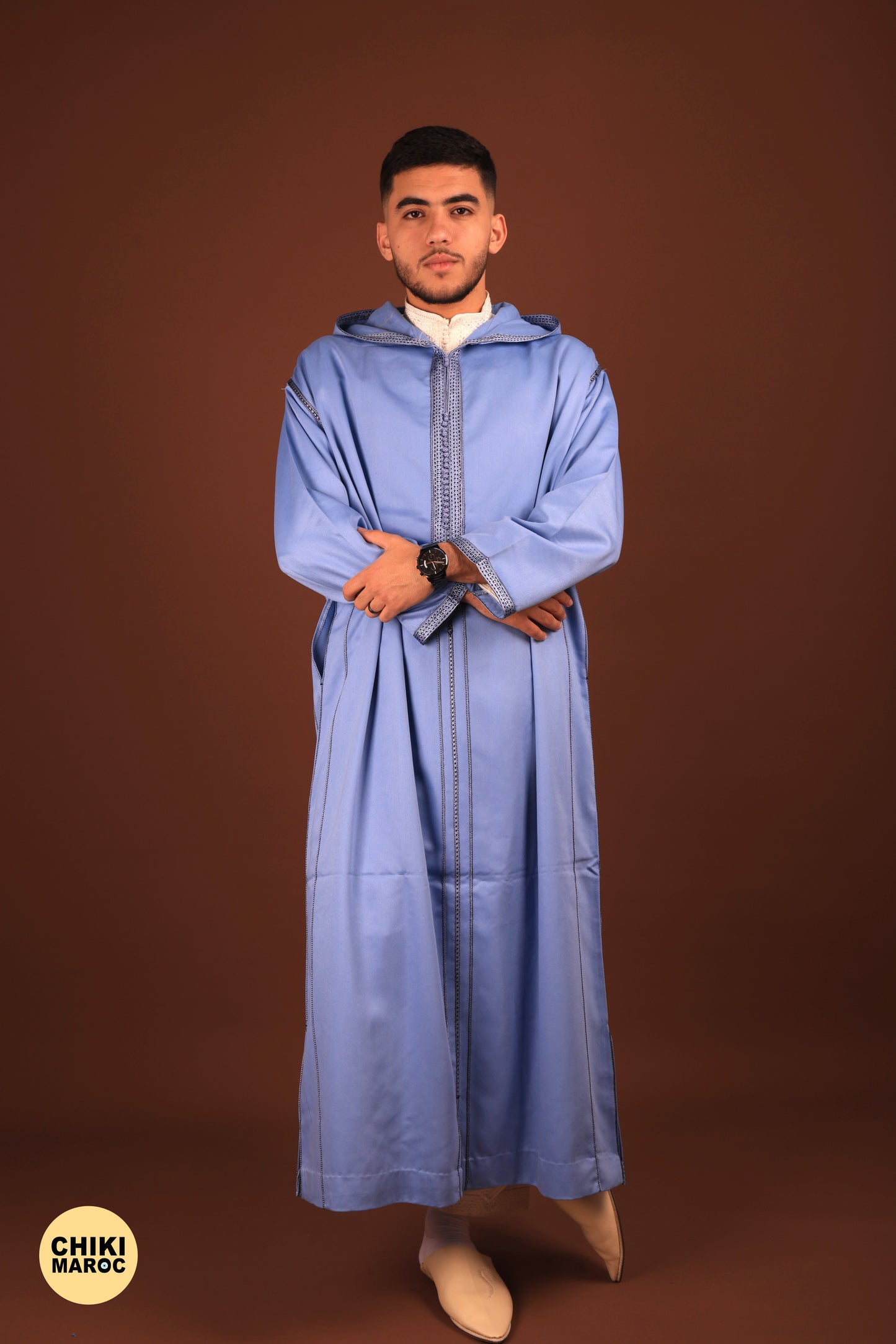 Blue Mlifa Elegant Hooded Moroccan Djellaba men I Special Elegant Djellaba