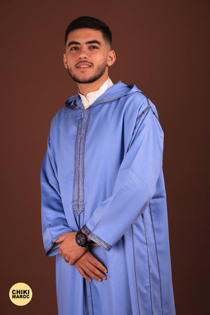 Blue Mlifa Elegant Hooded Moroccan Djellaba men I Special Elegant Djellaba