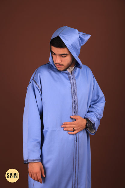 Blue Mlifa Elegant Hooded Moroccan Djellaba men I Special Elegant Djellaba