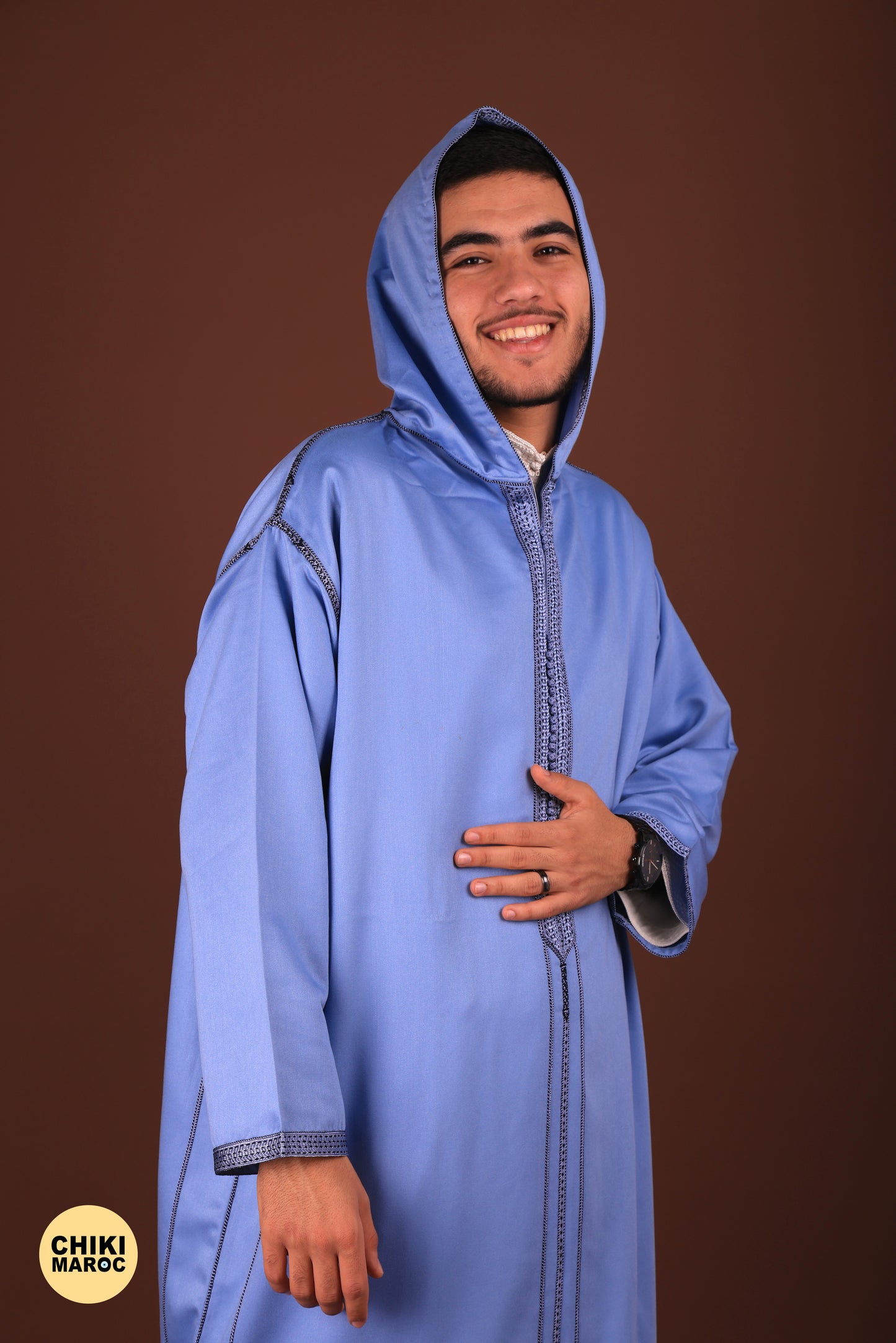 Blue Mlifa Elegant Hooded Moroccan Djellaba men I Special Elegant Djellaba