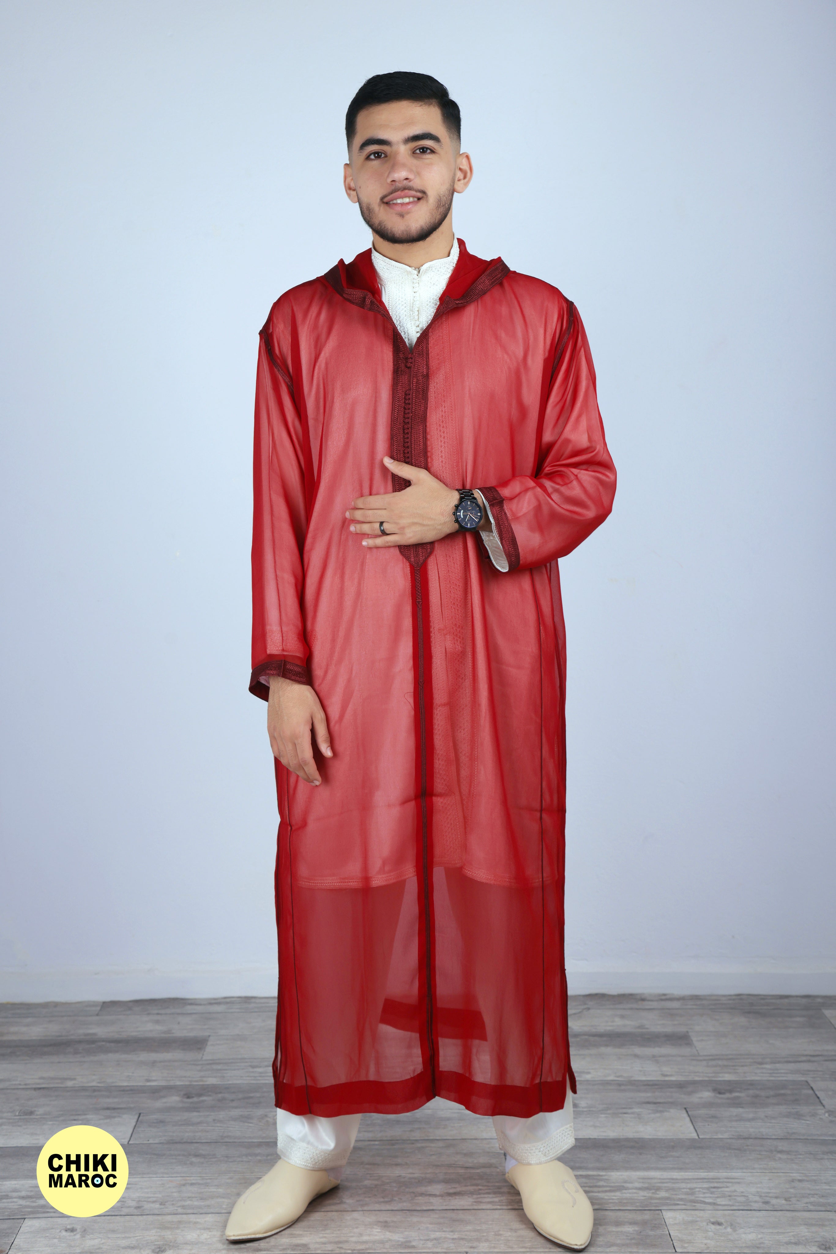 Elegant Hooded Moroccan Djellaba Long Sleeve Muslim Style chikimaroc