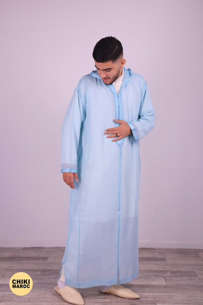 Elegant Hooded Moroccan Djellaba - Blue Baby