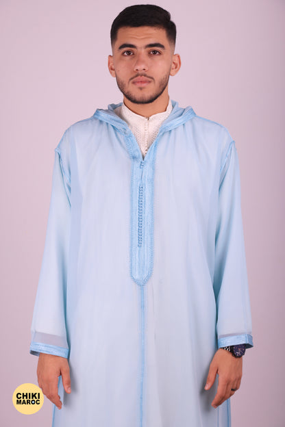 Elegant Hooded Moroccan Djellaba - Blue Baby