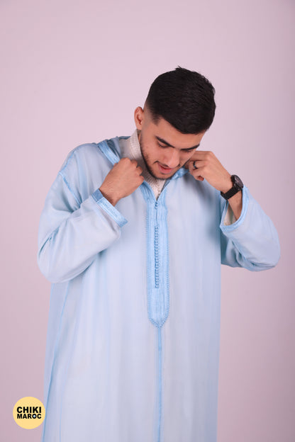 Elegant Hooded Moroccan Djellaba - Blue Baby