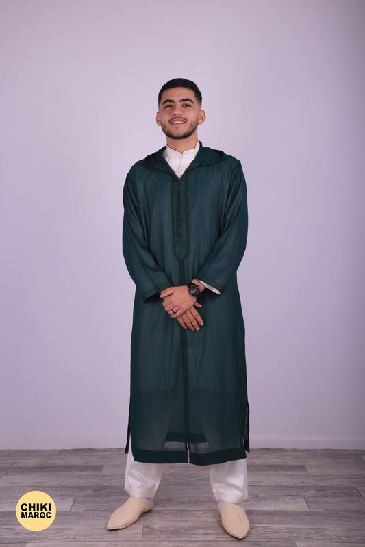 Green Transparent - Elegant Hooded Moroccan Djellaba