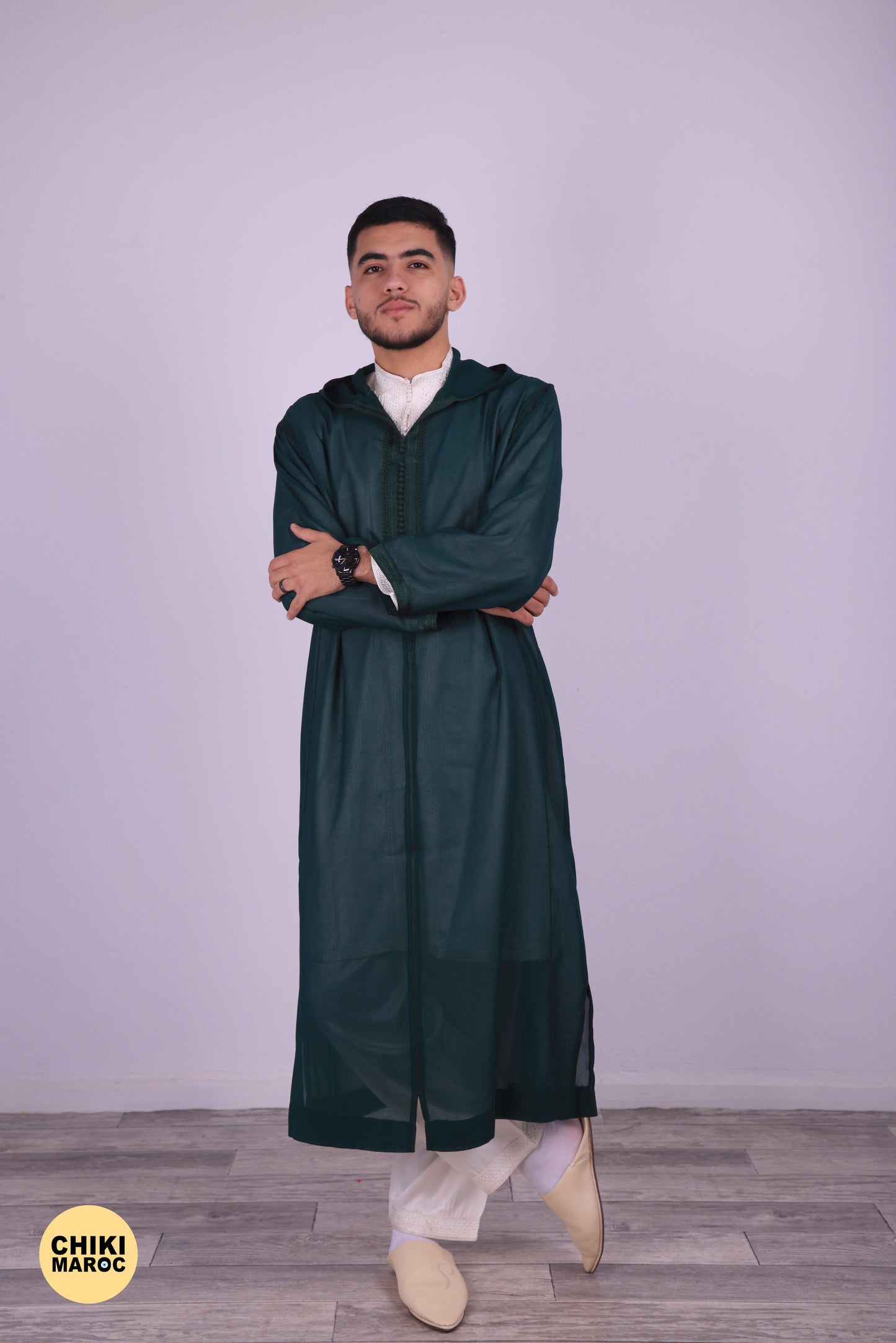 Green Transparent - Elegant Hooded Moroccan Djellaba