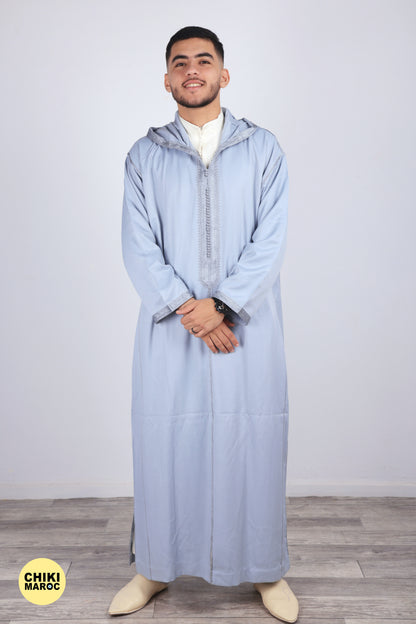 Elegant Modern Hooded Moroccan Djellaba - Light Blue