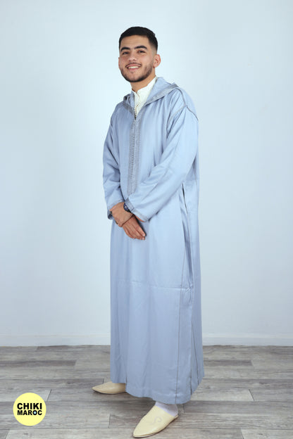 Elegant Modern Hooded Moroccan Djellaba - Light Blue