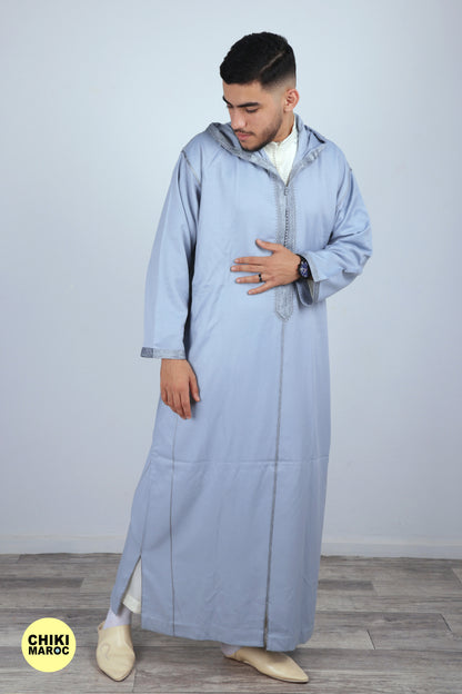 Elegant Modern Hooded Moroccan Djellaba - Light Blue